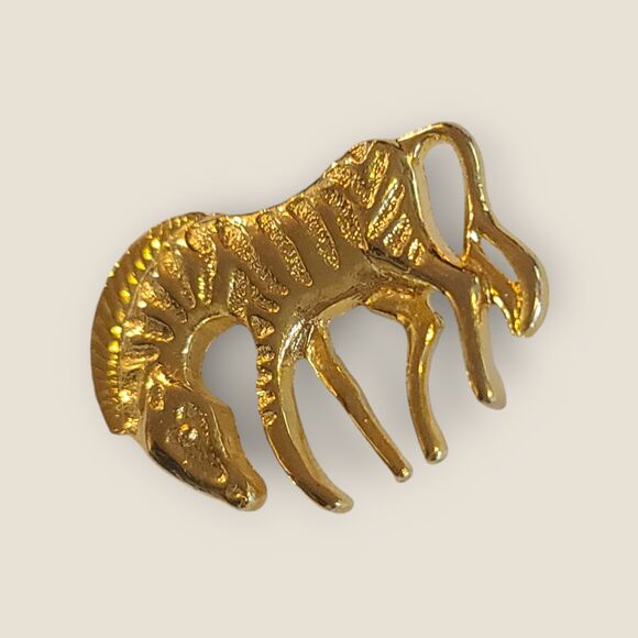 Vintage Textured Inlay Gold Zebra Brooch Pin Estate - Picture 4 of 7
